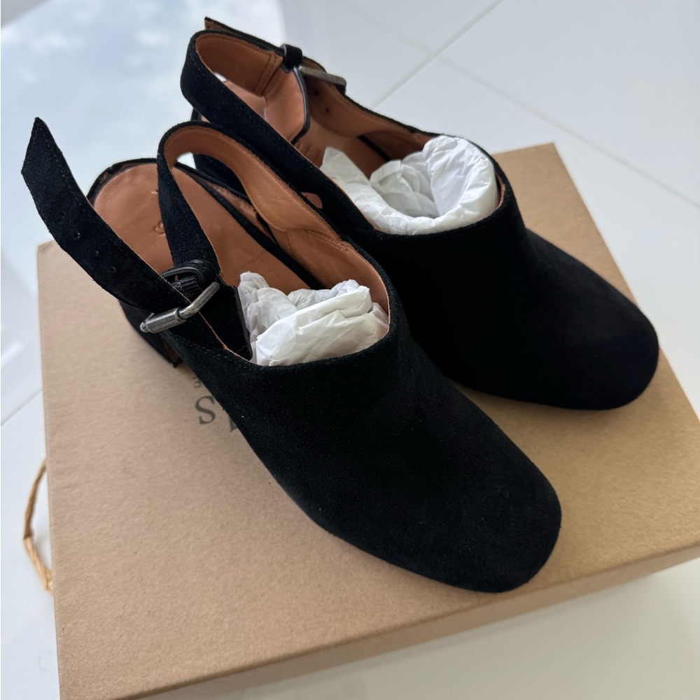 Gentle Souls Black Heeled Slingbacks with Suede Finish